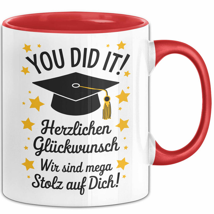 Schüler Abschluss Tasse Geschenk Lustige Geschenkidee Spruch Herzlichen Glückwünsche Rot Trendation