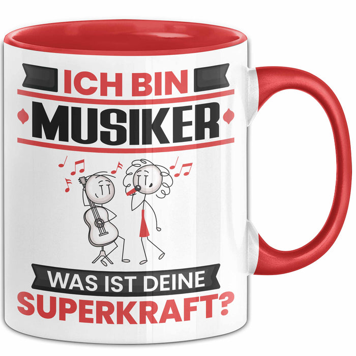 Musiker Tasse Geschenk für Musiker Geburtstag Lustiger Spruch Kaffee-Becher Was Ist Deine Superkraft Rot Trendation