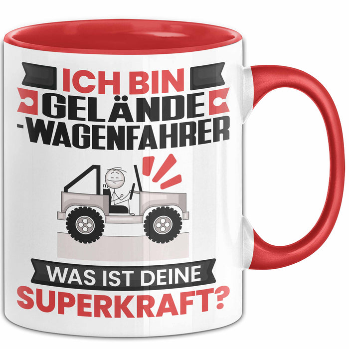 Geländewagenfahrer Tasse Geschenk für Geländewagenfahrer Geburtstag Lustiger Spruch Kaffee-Becher Was Ist Deine Superkraft Rot Trendation