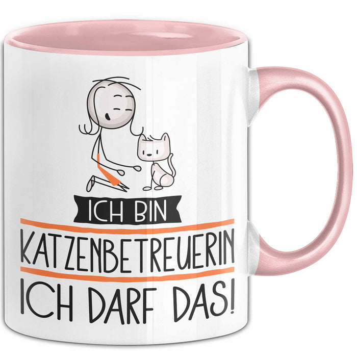Geschenk für Katzenbetreuerin Tasse Lustige Geschenkidee Geburtstag Ich Bin Katzenbetreuerin Ich Darf Das Rosa Trendation