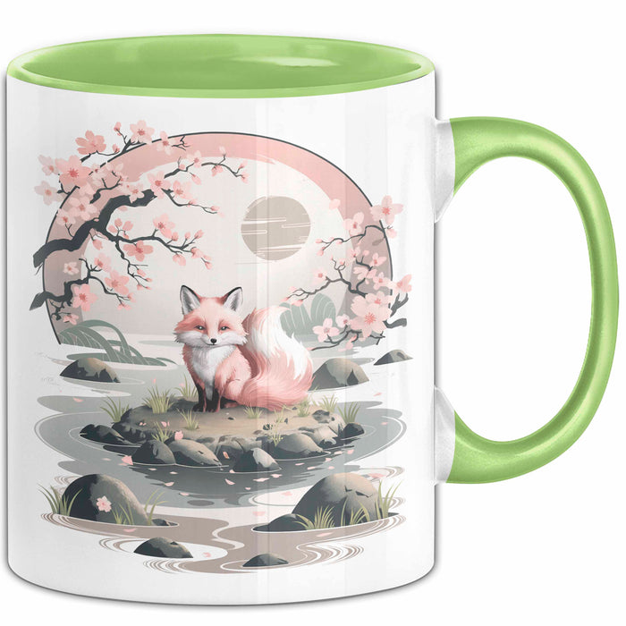 Fuchs Tierliebhaber Tasse Geschenk Lustige Geschenkidee Spruch Japanischer Kitsune Fuchs Grün Trendation