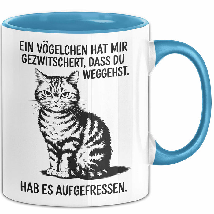 Büroarbeit Kollege Tasse Geschenk Lustige Geschenkidee Spruch Ein Vögelchen Hat Mir Gezwitschert Dass Du Weggehst Hab Es Aufgefressen Blau Trendation