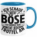 Lustiger Spruch Tasse Humor Sarkasmus Ich Schaue Nicht Böse Ich Grinse Nicht Nur Jeden Trottel An Kaffee-Becher Blau Trendation