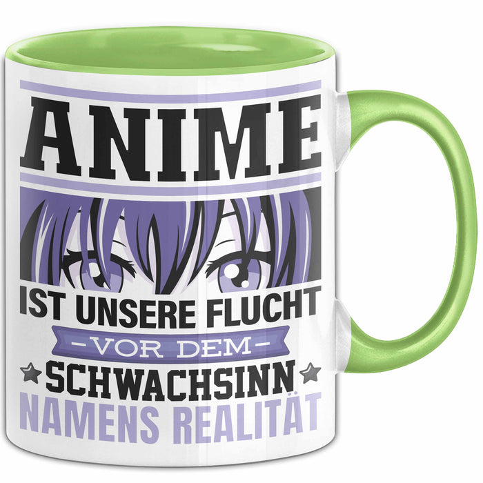 Anime Tasse Geschenk Realitätsflucht Lustiger Spruch Manga Fans Grün Trendation