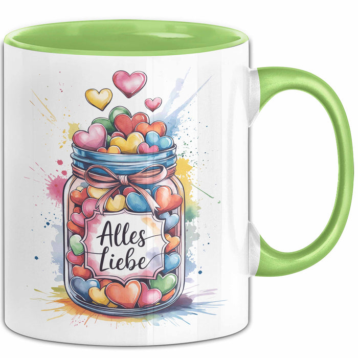 Liebe Romantisch Geburtstagsfeier Tasse Geschenk Lustige Geschenkidee Spruch Alles Liebe Grün Trendation