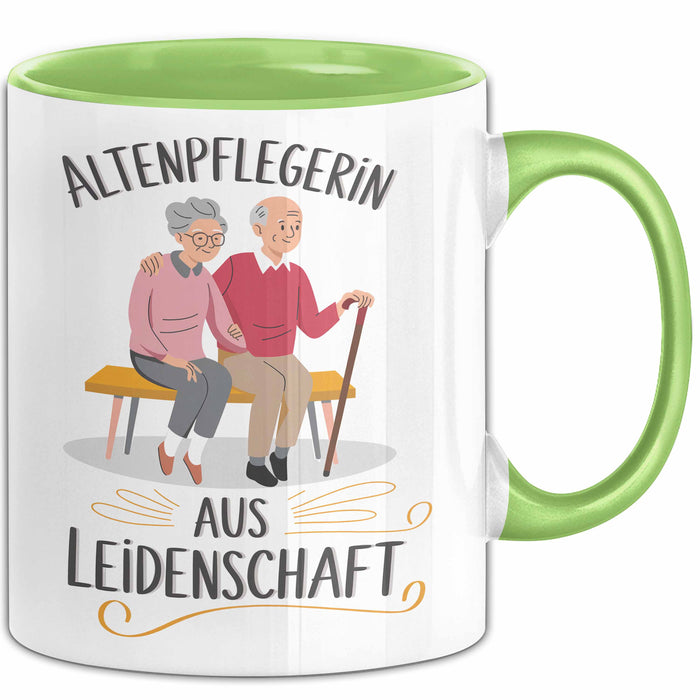 Krankenschwester Pflege Betreuung Tasse Geschenk Lustige Geschenkidee Spruch Altenpflegerin Aus Leidenschaft Grün Trendation