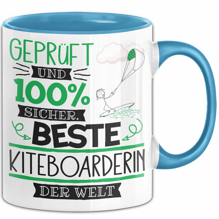 Beste Kiteboarderin Der Welt Tasse Geschenk für Eine Kiteboarderin Geprüft Und Sicher Geschenkidee Geburtstag Weihnachten Blau Trendation
