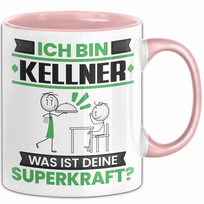Kellner Tasse Geschenk für Kellner Geburtstag Lustiger Spruch Kaffee-Becher Was Ist Deine Superkraft Rosa Trendation