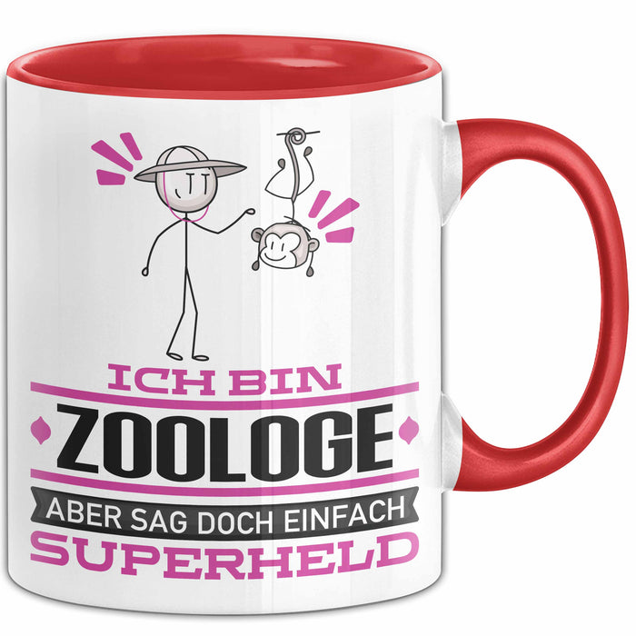 Zoologe Geschenk Tasse Ich Bin Zoologe Aber Sag Doch Einfach Superheld Lustige Geschenkdiee für Zoologe Kaffee-Becher Rot Trendation