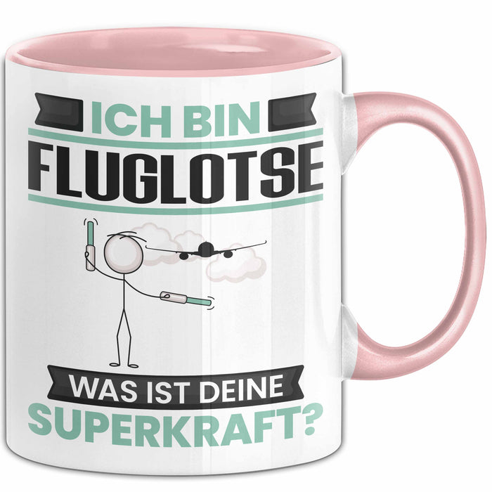 Fluglotse Tasse Geschenk für Fluglotse Geburtstag Lustiger Spruch Kaffee-Becher Was Ist Deine Superkraft Rosa Trendation