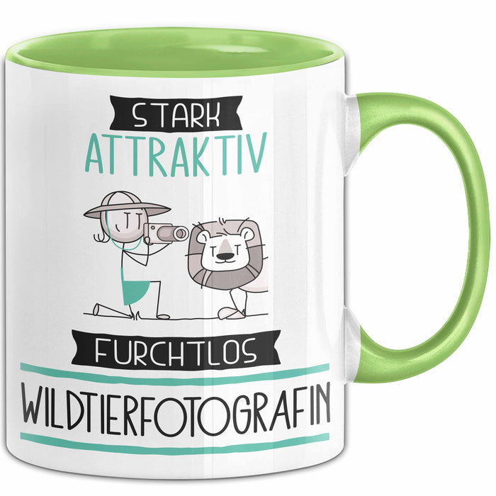 Wildtierfotografin Tasse Geschenk Becher Stark Attraktiv Furchtlos Wildtierfotografin Lustige Geschenkidee Grün Trendation