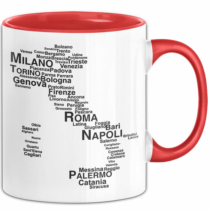 Italienische Städte Italien Karte Tasse Geschenk Lustige Geschenkidee Spruch Rot Trendation
