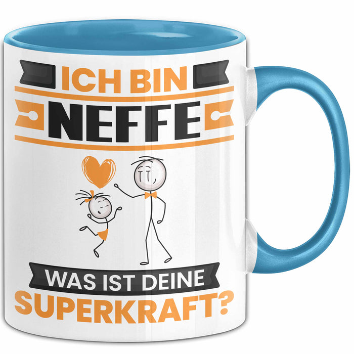 Neffe Tasse Geschenk für Neffe Geburtstag Lustiger Spruch Kaffee-Becher Was Ist Deine Superkraft Blau Trendation