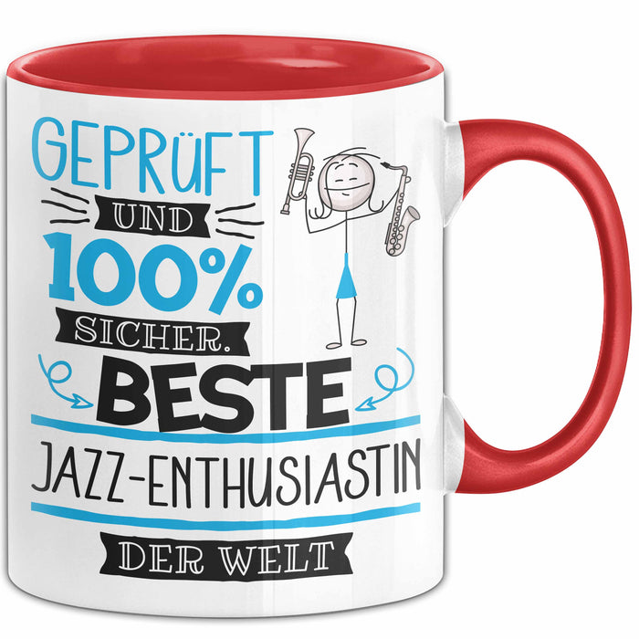 Beste Jazz-Enthusiastin Der Welt Tasse Geschenk für Eine Jazz-Enthusiastin Geprüft Und Sicher Geschenkidee Geburtstag Weihnachten Rot Trendation
