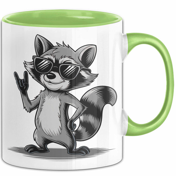 Waschbär Rockmusik Tasse Geschenk für Tiermusikliebhaber Grün Trendation