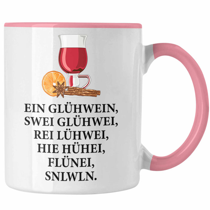 Trendation - Ein Glühwein Tasse Lustig Spruch Glühweinbecher mit Henkel Doppelwandig Glühweintassen Gläser Weihnachtsmarkt Becher Tassen Geschenk - Ein Glühwein Swei Rosa Trendation