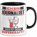 Journalist Tasse Geschenk für Journalist Geburtstag Lustiger Spruch Kaffee-Becher Was Ist Deine Superkraft Schwarz Trendation