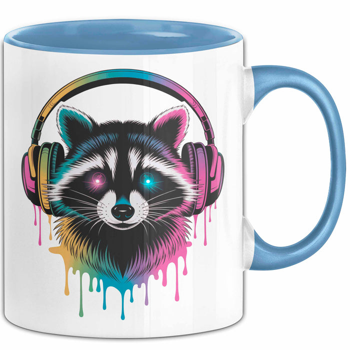 Waschbär Tierliebhaber Musik Kopfhörer Tasse Geschenk Lustige Geschenkidee Spruch Blau Trendation