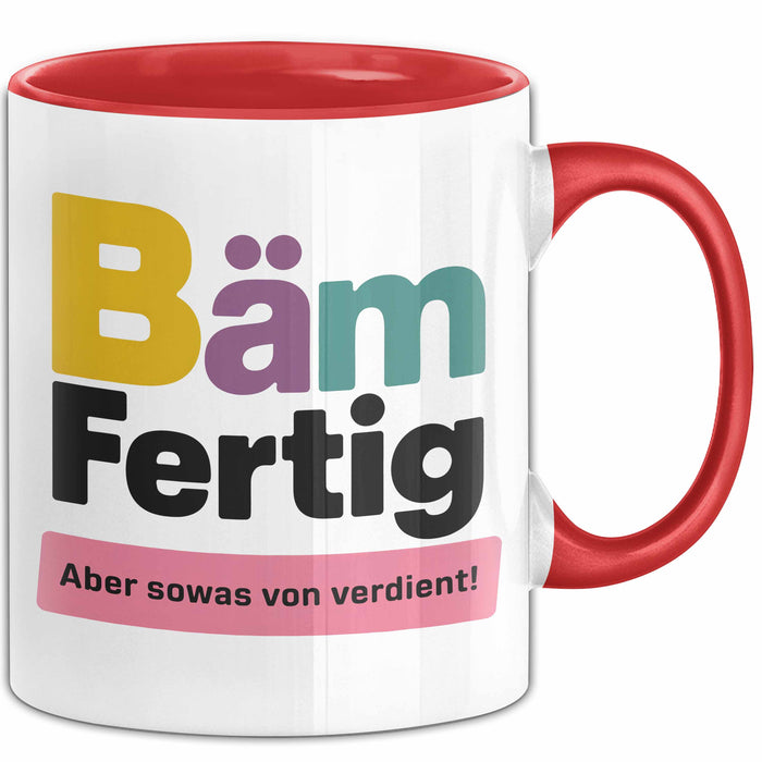 Schüler Abschluss Tasse Geschenk Lustige Geschenkidee Spruch Bam Fertig Rot Trendation