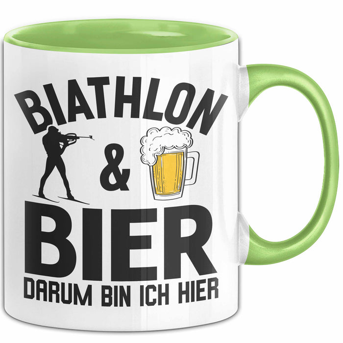 Biathlon Tasse Geschenk Wintersport Geschenke Biathlon Und Bier Darum Bin Ich Hier Ski Skifahrer Grün Trendation