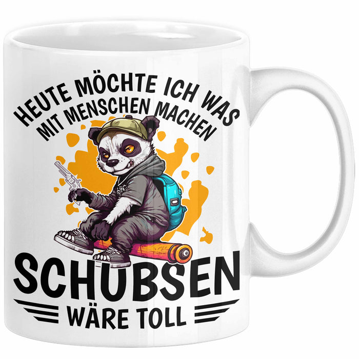 Lustige Tasse Waschbär Heute Möchte Ich Was Mit Menschen Machen Schubsen Wäre Toll Sarkasmus Ironier Humor Kaffee-Becher Weiß Trendation