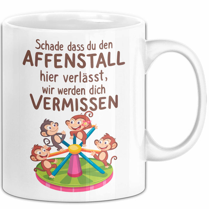 Büro Arbeit Kollege Tasse Geschenk Lustige Geschenkidee Spruch Schade Dass Du Den Affenstall Hier Verlässt Weiß Trendation