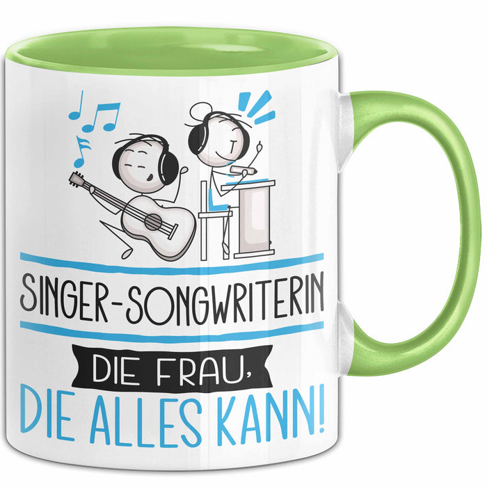 Singer-Songwriterin Geschenk Tasse Becher Die Frau Die Allen Kann Geschenkidee für eine Singer-Songwriterin Lustig Grün Trendation
