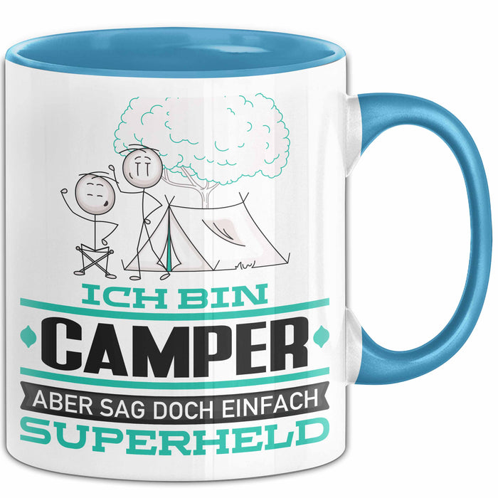 Camper Geschenk Tasse Ich Bin Camper Aber Sag Doch Einfach Superheld Lustige Geschenkdiee für Camper Kaffee-Becher Blau Trendation