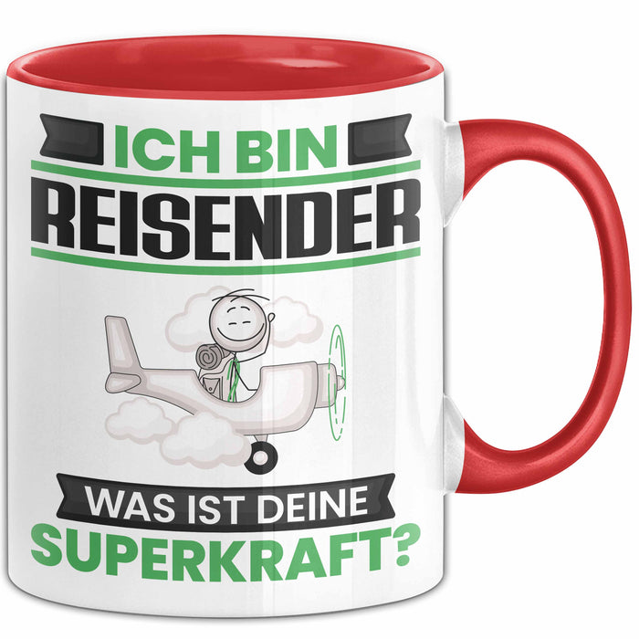 Reisender Tasse Geschenk für Reisender Geburtstag Lustiger Spruch Kaffee-Becher Was Ist Deine Superkraft Rot Trendation
