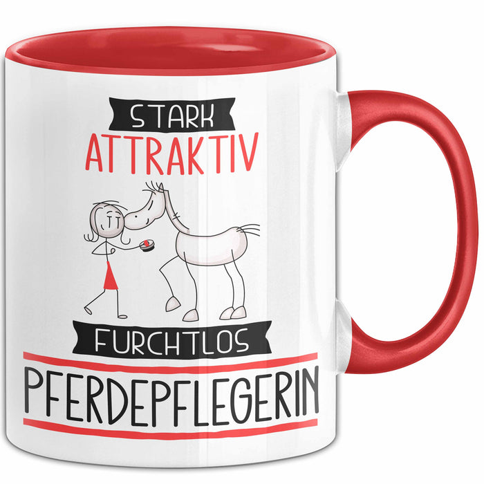 Pferdepflegerin Tasse Geschenk Becher Stark Attraktiv Furchtlos Pferdepflegerin Lustige Geschenkidee Rot Trendation