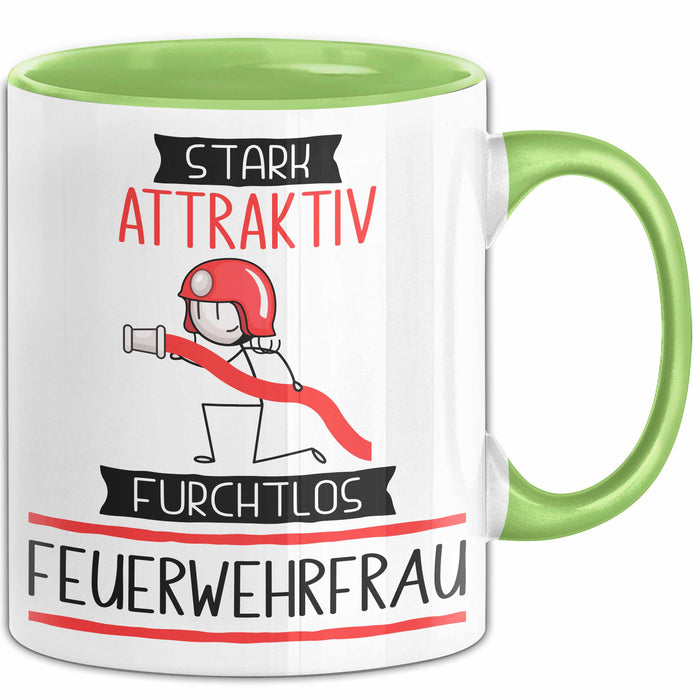 Feuerwehrfrau Tasse Geschenk Becher Stark Attraktiv Furchtlos Feuerwehrfrau Lustige Geschenkidee Grün Trendation