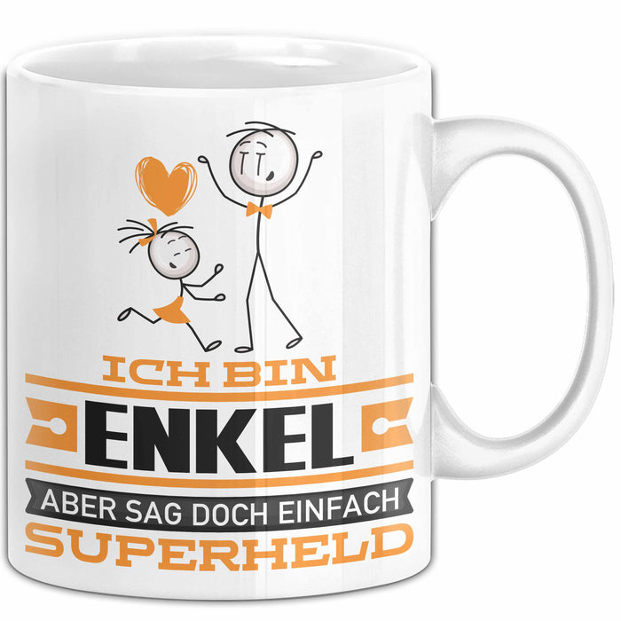 Enkel Geschenk Tasse Ich Bin Enkel Aber Sag Doch Einfach Superheld Lustige Geschenkdiee für Enkel Kaffee-Becher Weiß Trendation