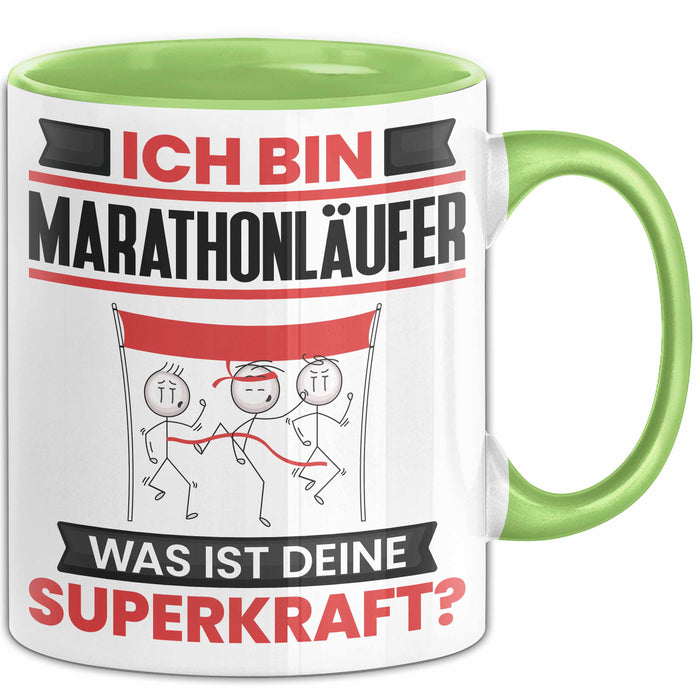 Marathonläufer Tasse Geschenk für Marathonläufer Geburtstag Lustiger Spruch Kaffee-Becher Was Ist Deine Superkraft Grün Trendation