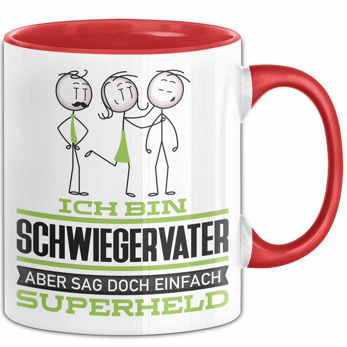 Schwiegervater Geschenk Tasse Ich Bin Schwiegervater Aber Sag Doch Einfach Superheld Lustige Geschenkdiee für Schwiegervater Kaffee-Becher Rot Trendation