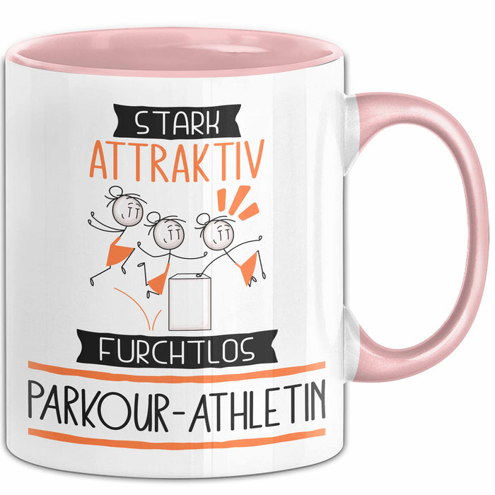 Parkour-Athletin Tasse Geschenk Becher Stark Attraktiv Furchtlos Parkour-Athletin Lustige Geschenkidee Rosa Trendation