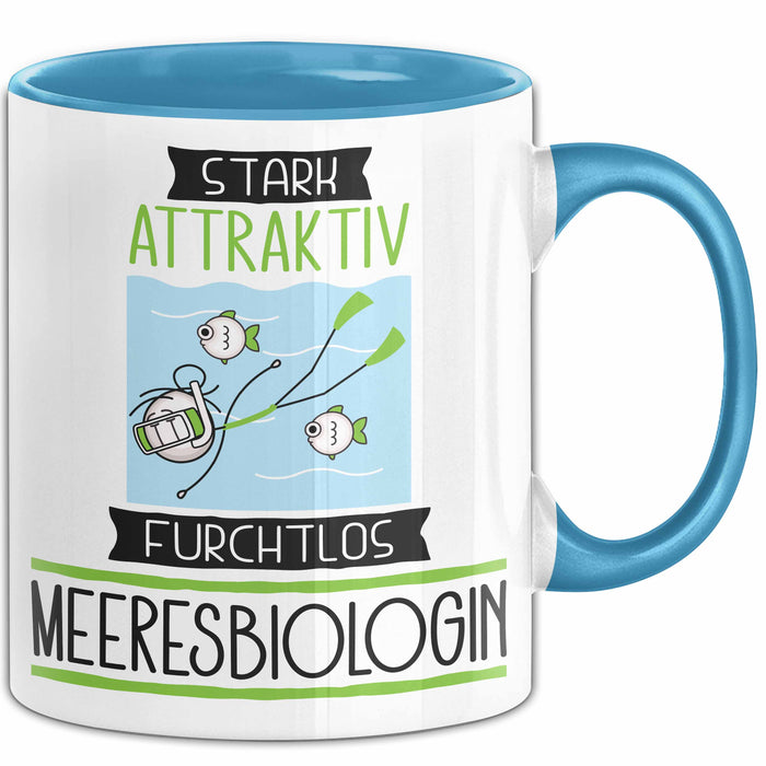 Meeresbiologin Tasse Geschenk Becher Stark Attraktiv Furchtlos Meeresbiologin Lustige Geschenkidee Blau Trendation