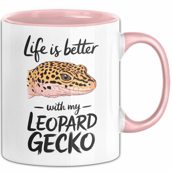 Reptil Leopardgecko Echse Tasse Geschenk Lustige Geschenkidee Spruch Das Leben Ist Besser Mit Meinem Leopardgecko Rosa Trendation