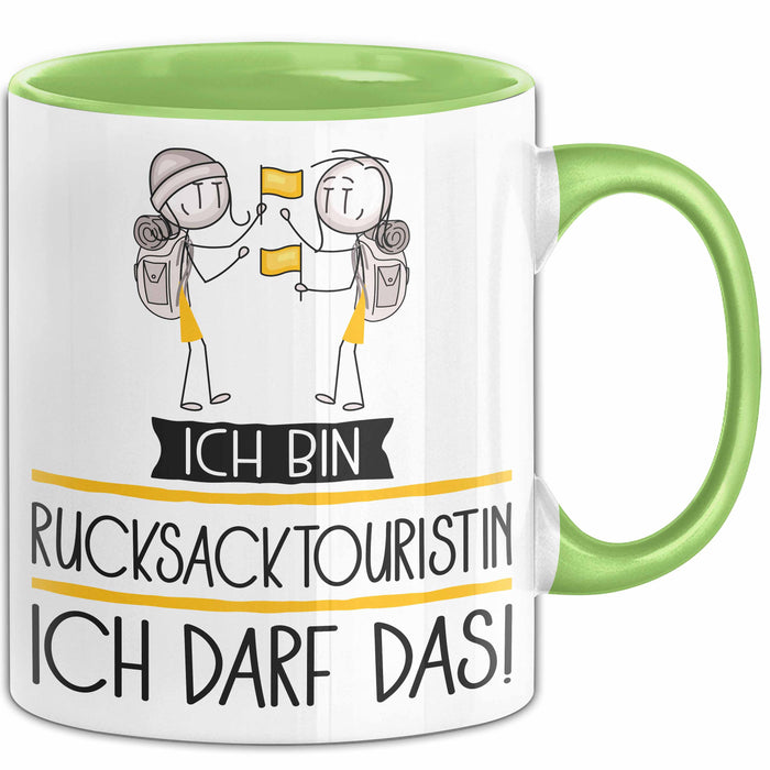 Geschenk für Rucksacktouristin Tasse Lustige Geschenkidee Geburtstag Ich Bin Rucksacktouristin Ich Darf Das Grün Trendation