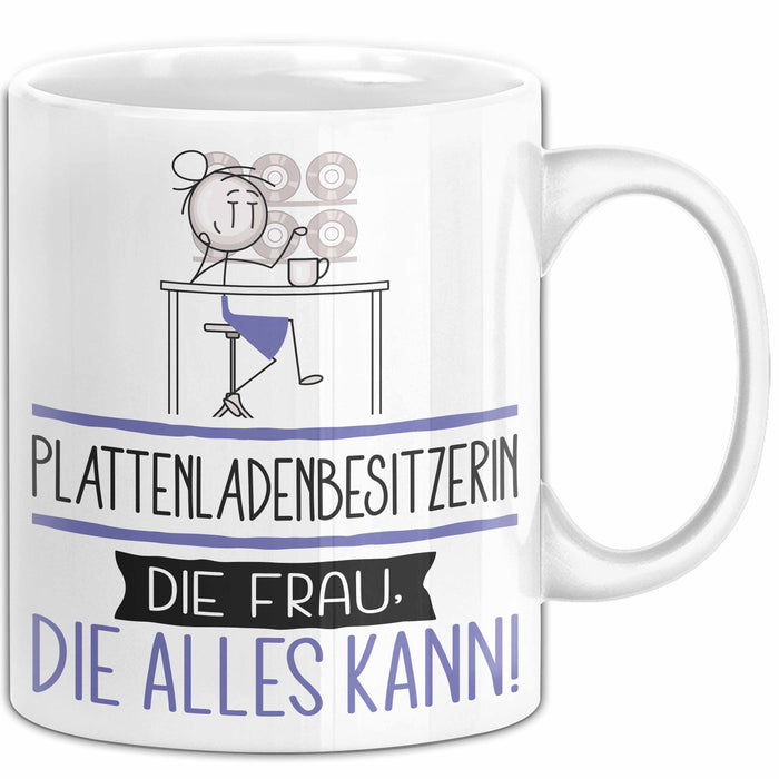 Plattenladenbesitzerin Geschenk Tasse Becher Die Frau Die Allen Kann Geschenkidee für eine Plattenladenbesitzerin Lustig Weiß Trendation