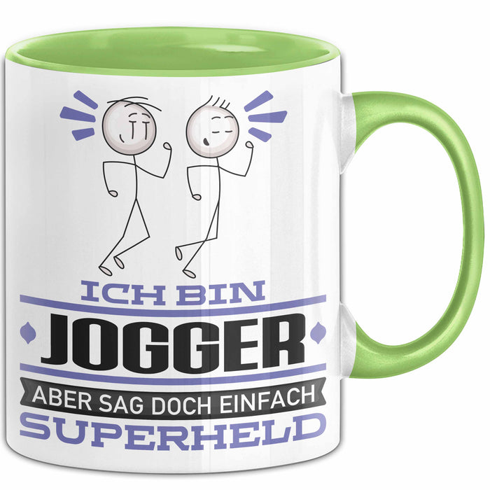 Jogger Geschenk Tasse Ich Bin Jogger Aber Sag Doch Einfach Superheld Lustige Geschenkdiee für Jogger Kaffee-Becher Grün Trendation