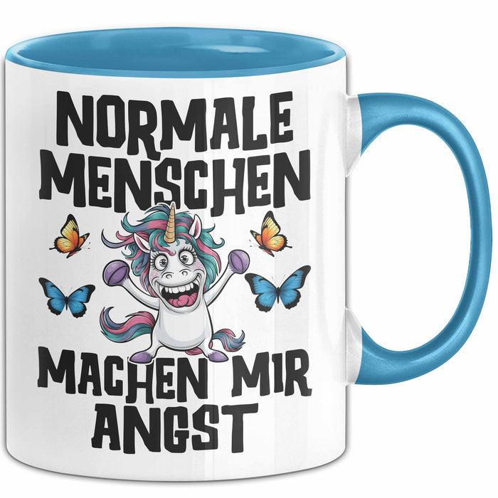 Einhorn Tasse Geschenk Normale Menschen Machen Mir Angst Geschenkidee Blau Trendation
