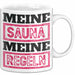 Witzige Tasse Geschenk Meine Sauna Meine Regeln Spruch Weiß Trendation