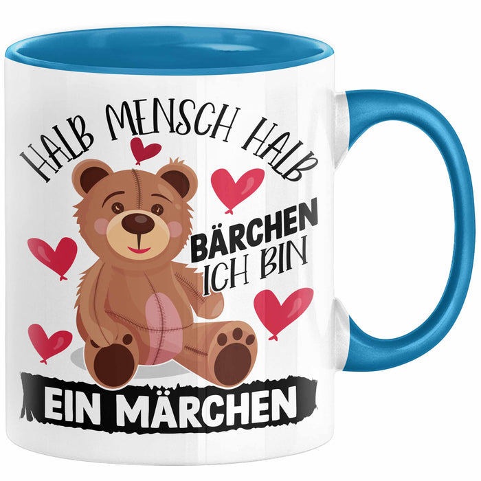 Kuschelbär Geschenk Tasse Teddy Halb Mensch Halb Bärchen Ich Bin Ein Märchen Kaffee-Becher Geschenkidee Blau Trendation