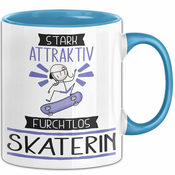 Skaterin Tasse Geschenk Becher Stark Attraktiv Furchtlos Skaterin Lustige Geschenkidee Blau Trendation