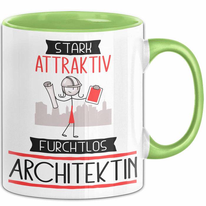 Architektin Tasse Geschenk Becher Stark Attraktiv Furchtlos Architektin Lustige Geschenkidee Grün Trendation