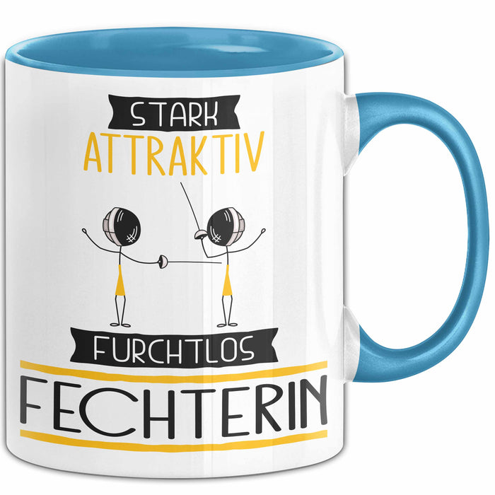 Fechterin Tasse Geschenk Becher Stark Attraktiv Furchtlos Fechterin Lustige Geschenkidee Blau Trendation
