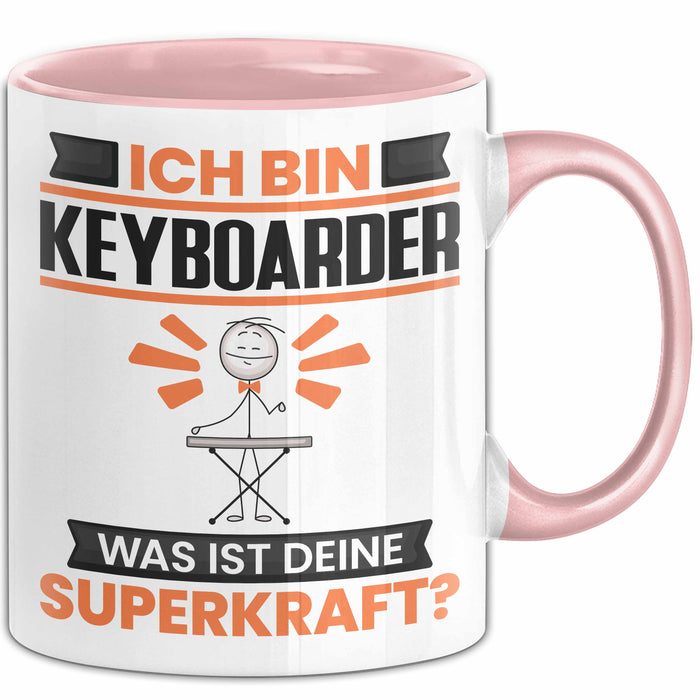 Keyboarder Tasse Geschenk für Keyboarder Geburtstag Lustiger Spruch Kaffee-Becher Was Ist Deine Superkraft Rosa Trendation