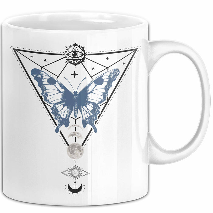 Mystical Tasse Blackcraft Lineart Moon Schmetterling Hexerei Astrologie Tattoo Kaffee-Becher Tarot Weiß Trendation