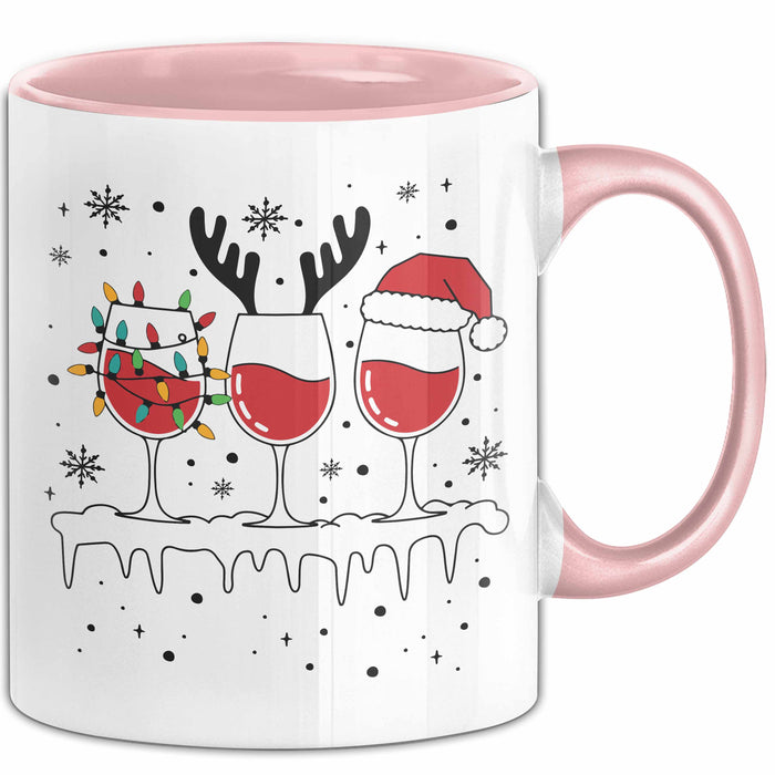 Wein-Trinker Geschenk Weihnachten Rotwein Geschenkidee Weintrinkerin Grafik Kaffee-Becher Rosa Trendation