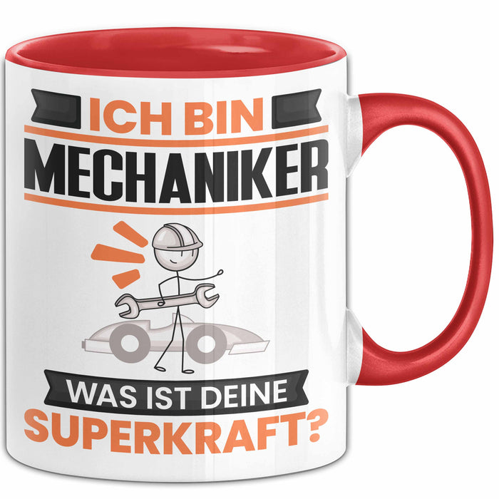 Mechaniker Tasse Geschenk für Mechaniker Geburtstag Lustiger Spruch Kaffee-Becher Was Ist Deine Superkraft Rot Trendation